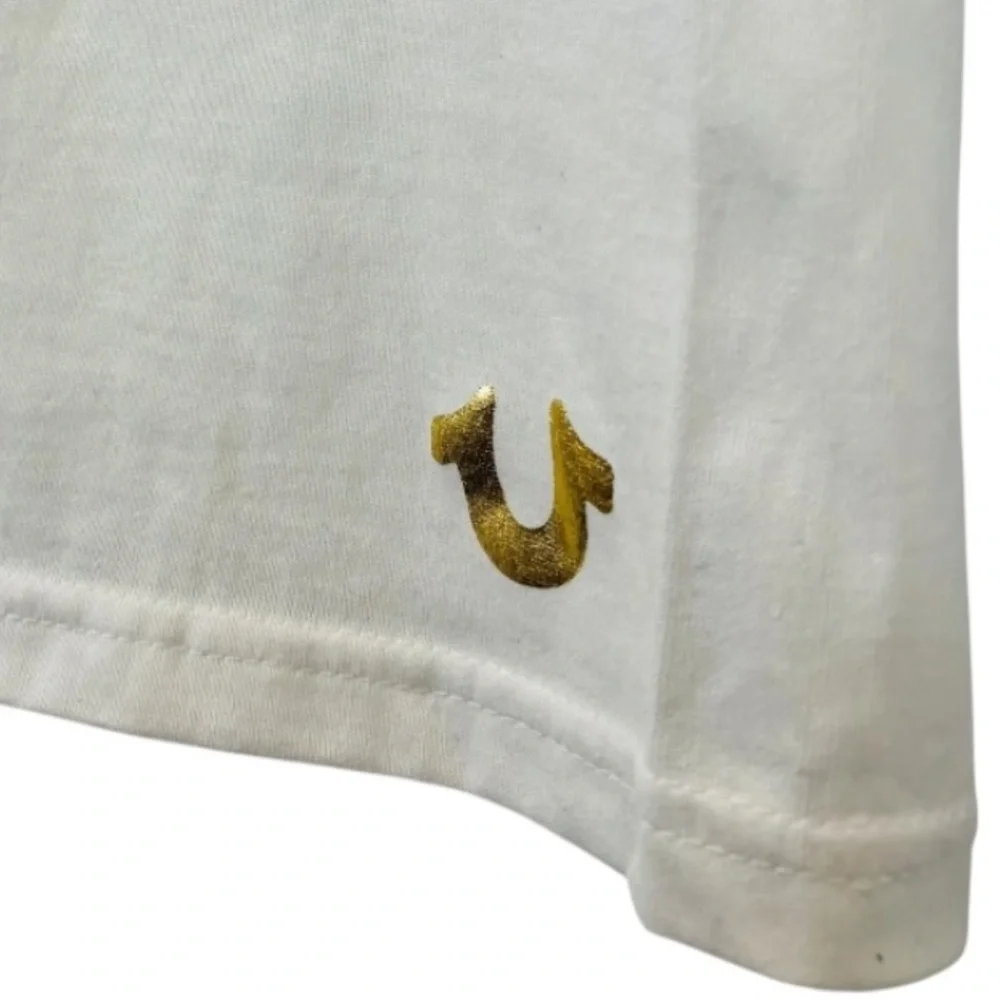 True Religion Classic White T-Shirt with Gold Horseshoe Logo Size Junior Large